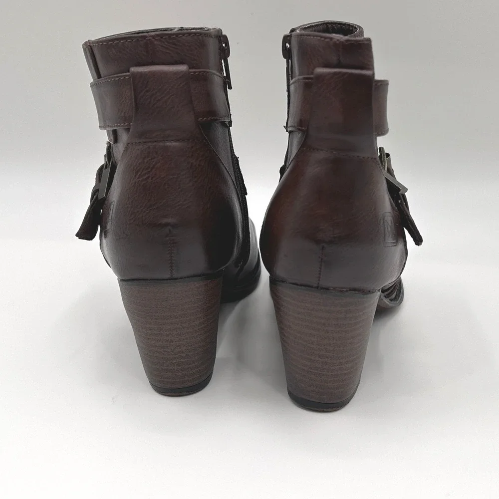 Dirty Laundry Womens Brown Faux Leather Buckle Strap Ankle Boots Block Heel 6.5